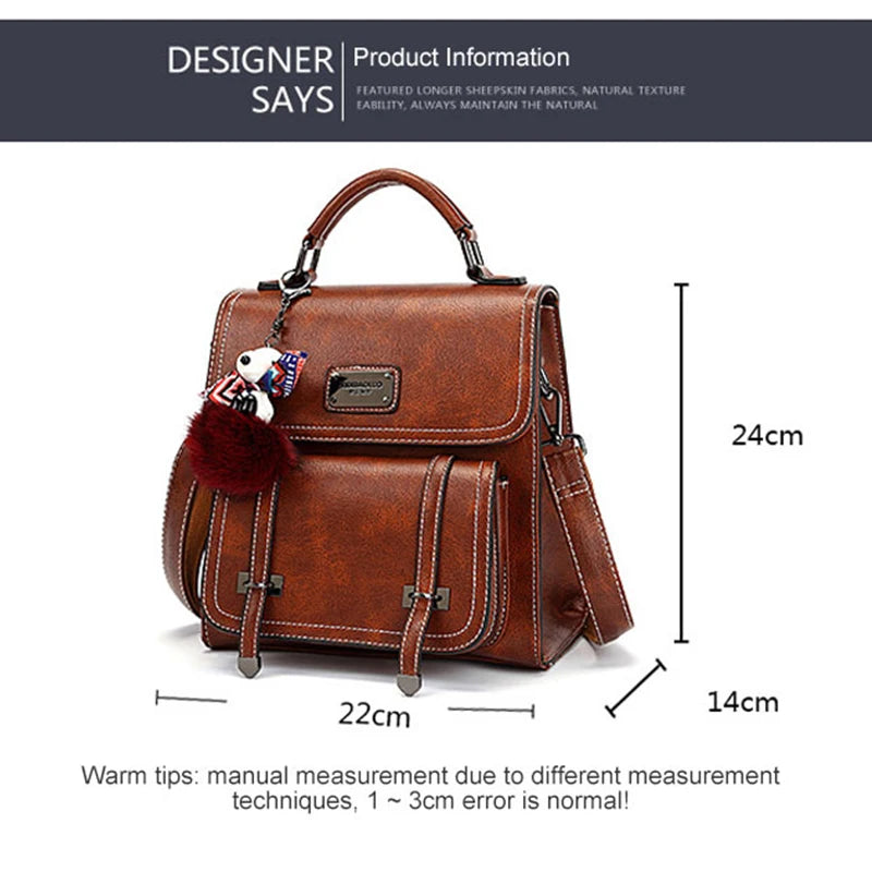 Vintage Women's Backpack New PU Leather Girls Shoulder Bag Multifunctional Large Crossbody Bags Student Backpacks