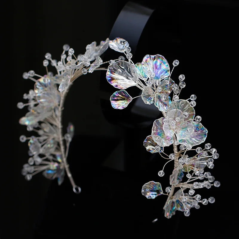 Luxury Crystal Beads Floral Bridal Headpiece Baroque Crown Wedding Hair Jewelry Pageant Rhinestone Diadem Headband Hair Ornament - EUFASHIONBAGS