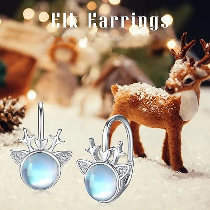 Delicate Elk Drop Earrings for Women Christmas Party Jewelry with Imitation Moonstone Fashion New Year Accessories Gifts