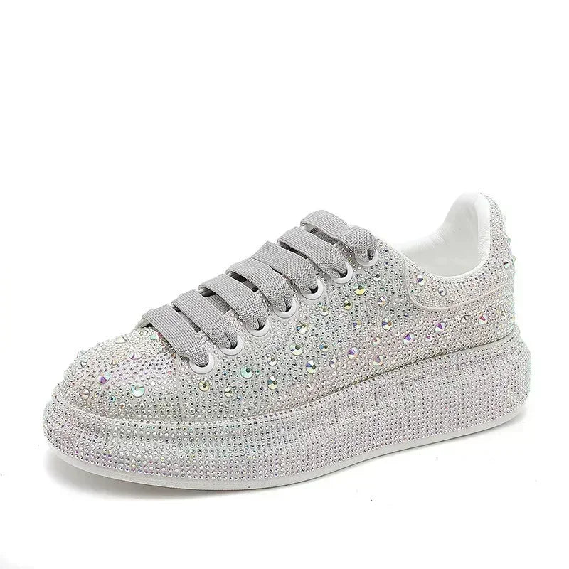 Glitter Rhinestone Luxury Platform Sneakers Shoes Women Comfort Thick Bottom Casual Footwear Female Diamond Designer Shoes Women