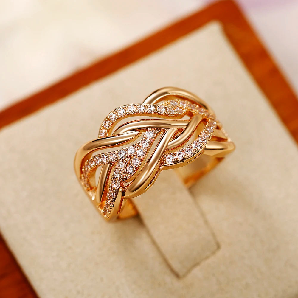 Gold Color Women's Ring Series with Brilliant Cubic Zirconia Fashion Rings Wedding Engagement Bands Jewelry