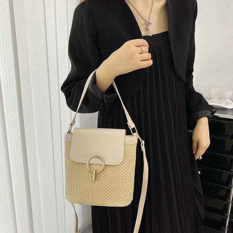 Small Straw Bag Bucket For Women Summer Crossbody Bags Rattan Beach Lady Travel Purses And Handbags Shoulder Bag Bolsa - EUFASHIONBAGS