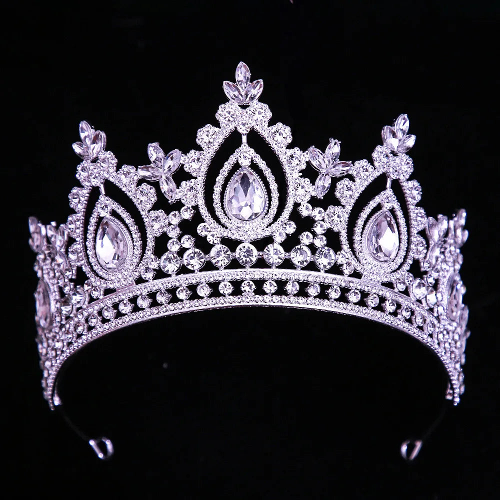 Baroque Luxury Pink Crystal Royal Queen Wedding Crown Rhinestone Bride Diadem Pageant Headdress Tiaras Hair Jewelry Accessories