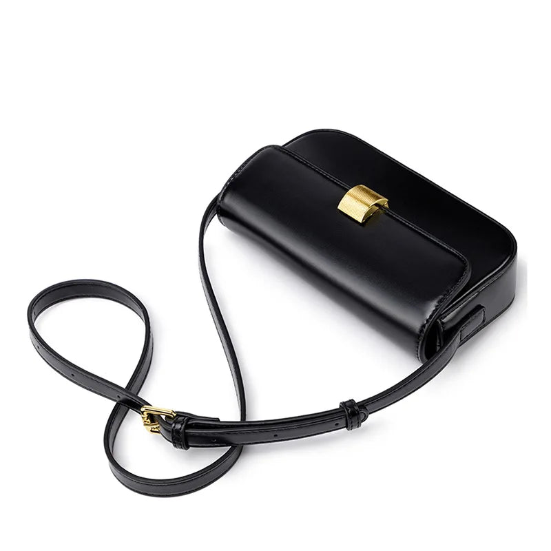 Genuine Leather Women's Shoulder Bag Fashion High-Quality Luxury Women Crossbody Bag Classic Black Cowhide Square Bags Gifts