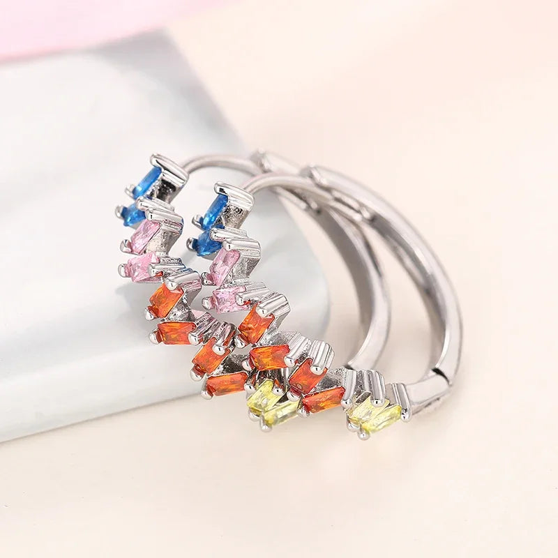 Bright Cubic Zirconia Hoop Earrings for Women Temperament Sweet Girls Circle Earrings Daily Wear Party Statement Jewelry - EUFASHIONBAGS