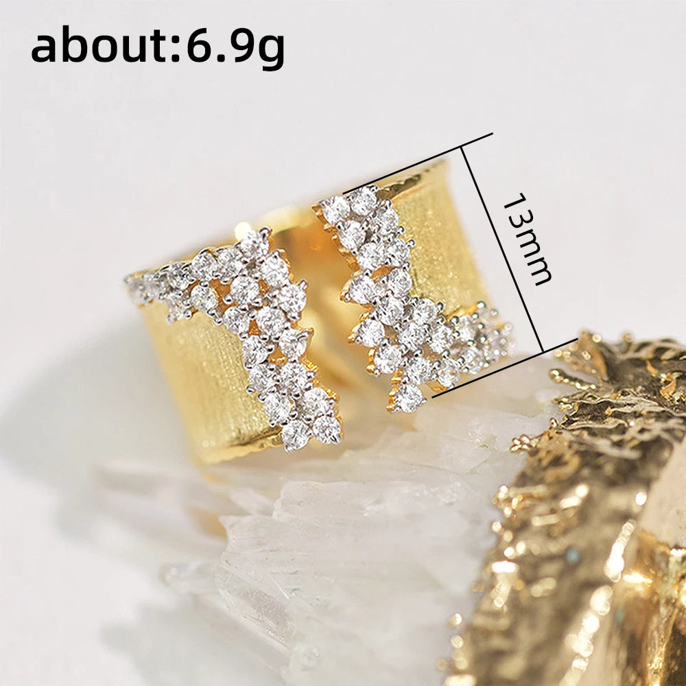 Trendy Luxury Gold Color Cubic Zirconia Ring for Women Modern Wide Band Finger Ring OL Style Female Jewelry Drop Shipping