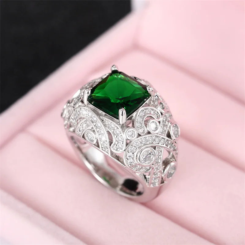 Green Cubic Zirconia Rings Wedding Bands Accessories for Women Temperament Lady's Anniversary Party Ring Jewelry - EUFASHIONBAGS