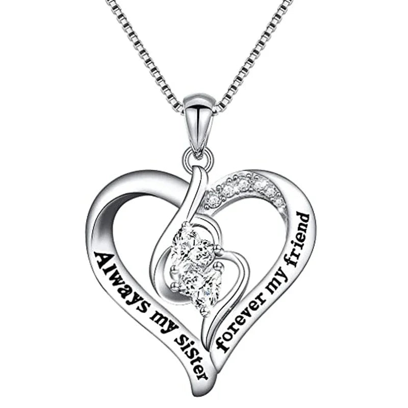 Heart Pendant Necklace for Women Shiny Box Chain Sister Friendship Accessories Sweet Versatile Neck Jewelry Hot - EUFASHIONBAGS