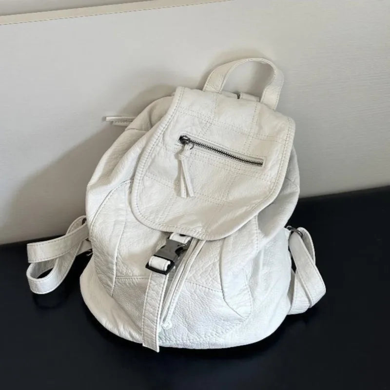 Hot Girls White Backpacks Women New Leather Zipper Soft Chic Casual Y2k Backpack Harajuku Retro Mochila Aesthetic - EUFASHIONBAGS