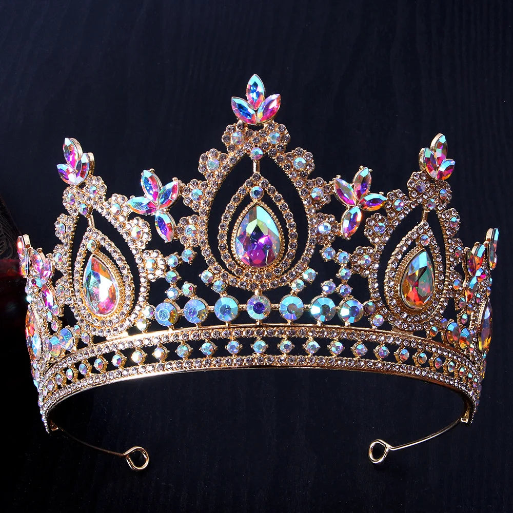 Luxury AB Color Rhinestone Bridal Tiaras Crowns Baroque Crystal Pageant Diadem Bride Headbands Wedding Hair Jewelry Accessories - EUFASHIONBAGS