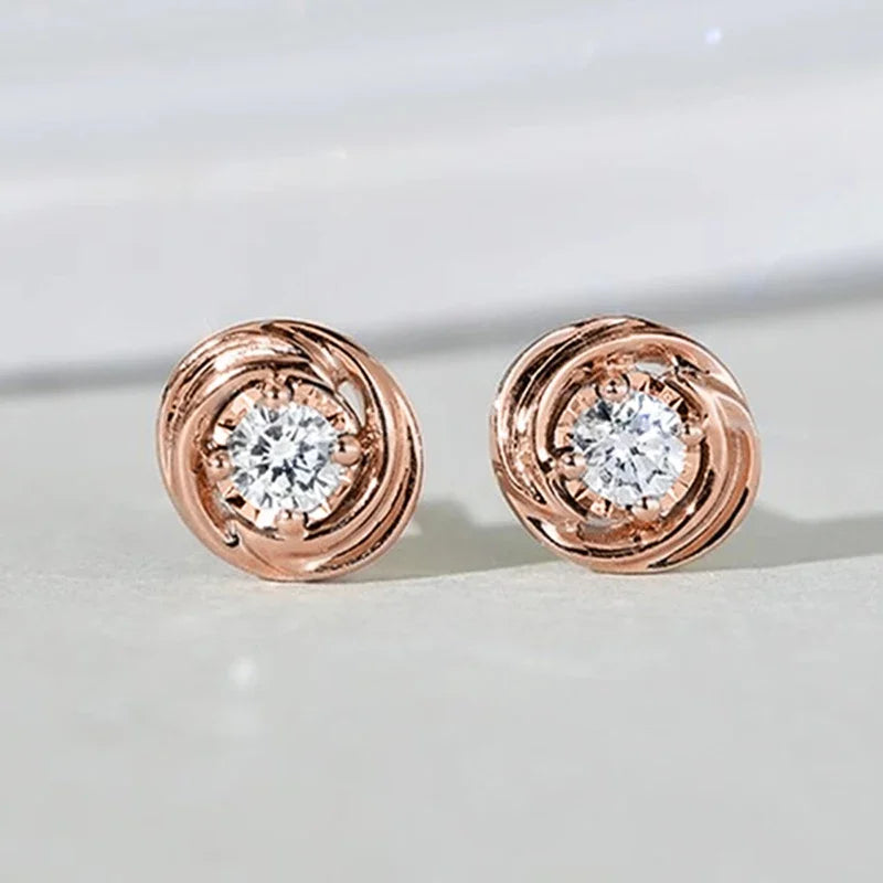 Graceful Shiny Cubic Zirconia Stud Earrings for Women All-matching Rose Gold Color Accessories Noble Engagement Jewelry - EUFASHIONBAGS