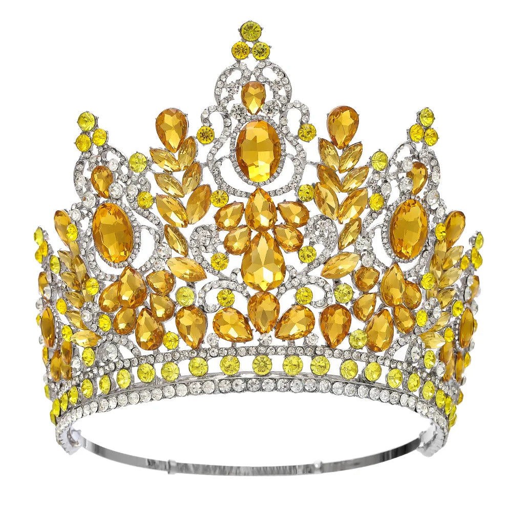 New Baroque Miss Universe Big Round Crown Luxury High Royal Queen Wedding Crowns Crystal Banquet Tiaras Costume Hair Accessories - EUFASHIONBAGS