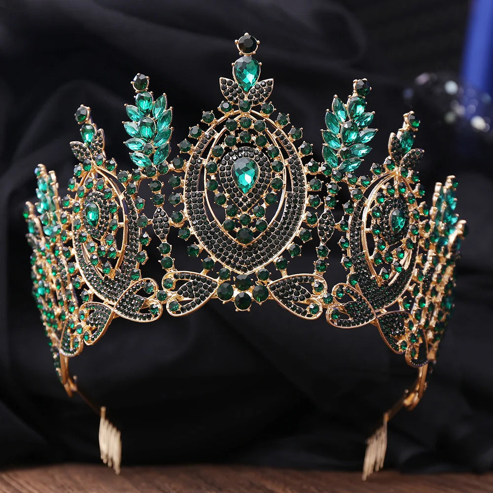 Luxury Big Crown Rhinestone Crystal Tiaras With Combs for Bride Diadem Princess Wedding Crowns Pageant Hair Jewelry Accessories - EUFASHIONBAGS