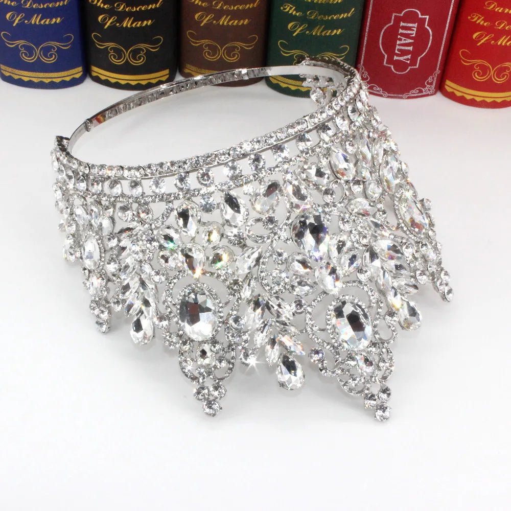 New Baroque Miss Universe Big Round Crown Luxury High Royal Queen Wedding Crowns Crystal Banquet Tiaras Costume Hair Accessories - EUFASHIONBAGS