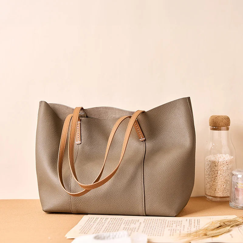 Genuine Leather Women's Bag High Quality Large Women Tote Bag Fashion Cowhide Female Shopping Shoulder Bags