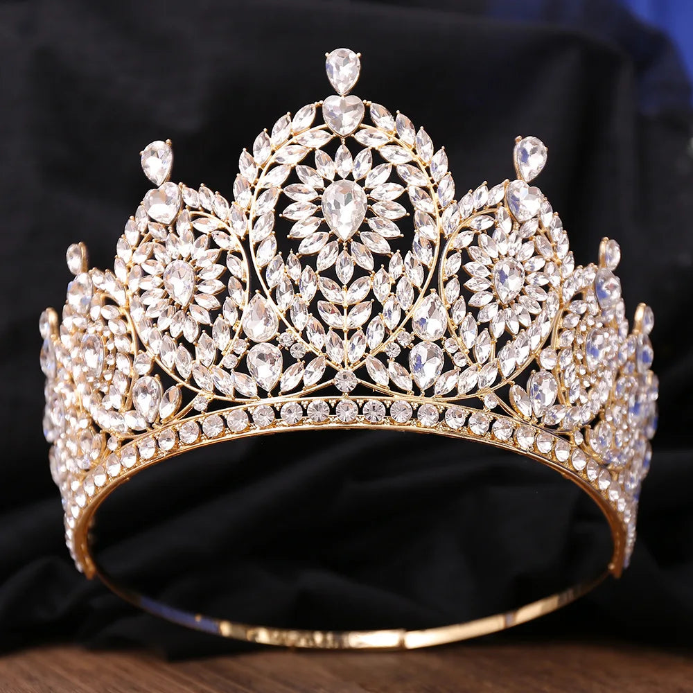 Baroque Big Rhinestone Adjustable Wedding Crown for Women Diadem Crystal Banquet Tiaras Party Costume Hair Jewelry Accessories - EUFASHIONBAGS