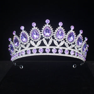 Purple Crystal Bridal Tiara Crown For Women Pageant Prom Diadem Bridal Tiara Hair Ornaments Wedding Head Jewelry Accessories