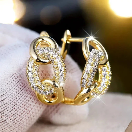 Trendy Chain Link Design Hoop Earrings Dazzling Cubic Zirconia Piercing Accessories Women Charms Delicate Wedding Jewelry - EUFASHIONBAGS