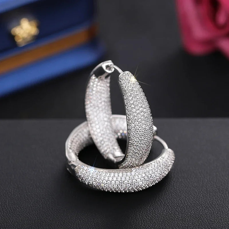 Bling Bling Hoop Earrings Silver Color/Gold Color Full CZ Luxury Trendy Earrings for Women Wedding Party Gorgeous Jewelry - EUFASHIONBAGS