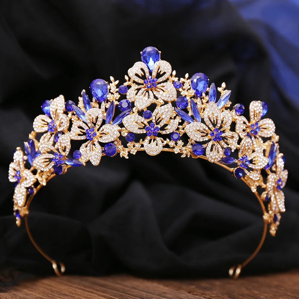 New Exquisite Butterfly Floral AB Color Crystal Crown Rhinestone Princess Pageant Diadem Wedding Hair Accessories Tiaras Jewelry - EUFASHIONBAGS