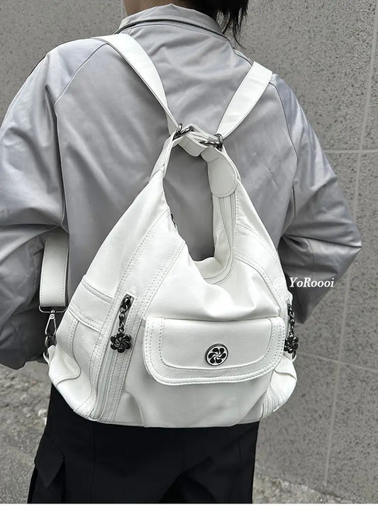 Vintage Y2k Handbag Women High Street Pu Leather Casual Backpack Messenger Bag Harajuku White Mochila Aesthetic - EUFASHIONBAGS