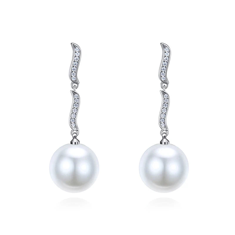 Fashion  Dangling Earrings with Simulated Pearl Elegant Temperament Jewelry for Wedding Bright Zirconia Accessories