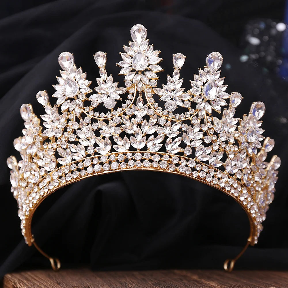 Luxury Big Forest AB Color Crystal Flower Bridal Tiaras Crown Floral Headband Rhinestone Pageant Diadem Wedding Hair Accessories - EUFASHIONBAGS