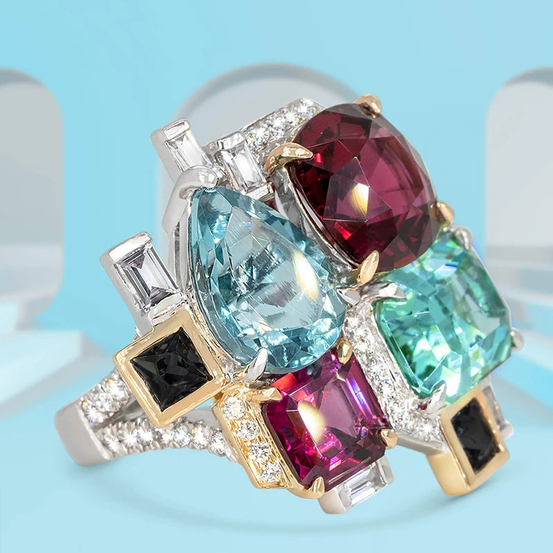 New Colorful Cubic Zirconia Women Rings for Party Two Tone Personality Female Finger Rings Gorgeous Jewelry Drop Shipping