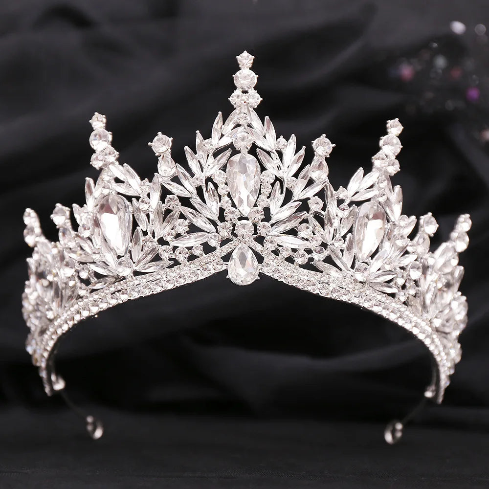 Luxury Silver Color Water Drop Crystal Opal Tiara For Women Headpiece Wedding Bridal Birthday Party Crown Hair Dress Accessories