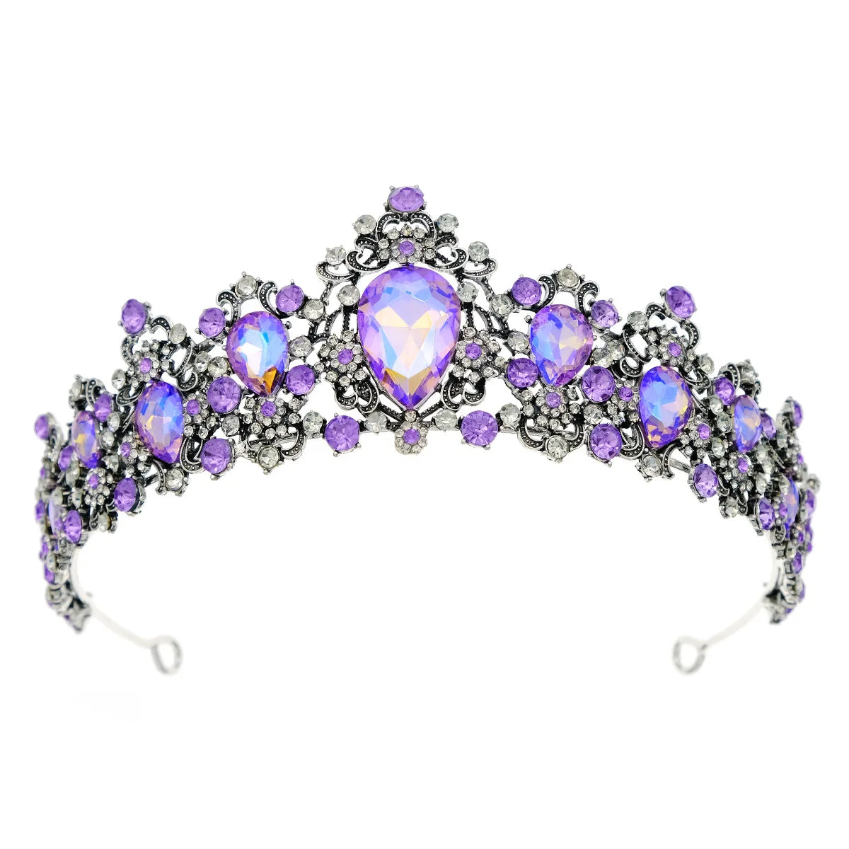 Baroque Luxury Purple Crystal Heart Bridal Tiaras Crown Rhinestone Pageant Diadema Collares Headpieces Wedding Hair Accessories - EUFASHIONBAGS