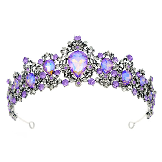 Baroque Luxury Purple Crystal Heart Bridal Tiaras Crown Rhinestone Pageant Diadema Collares Headpieces Wedding Hair Accessories