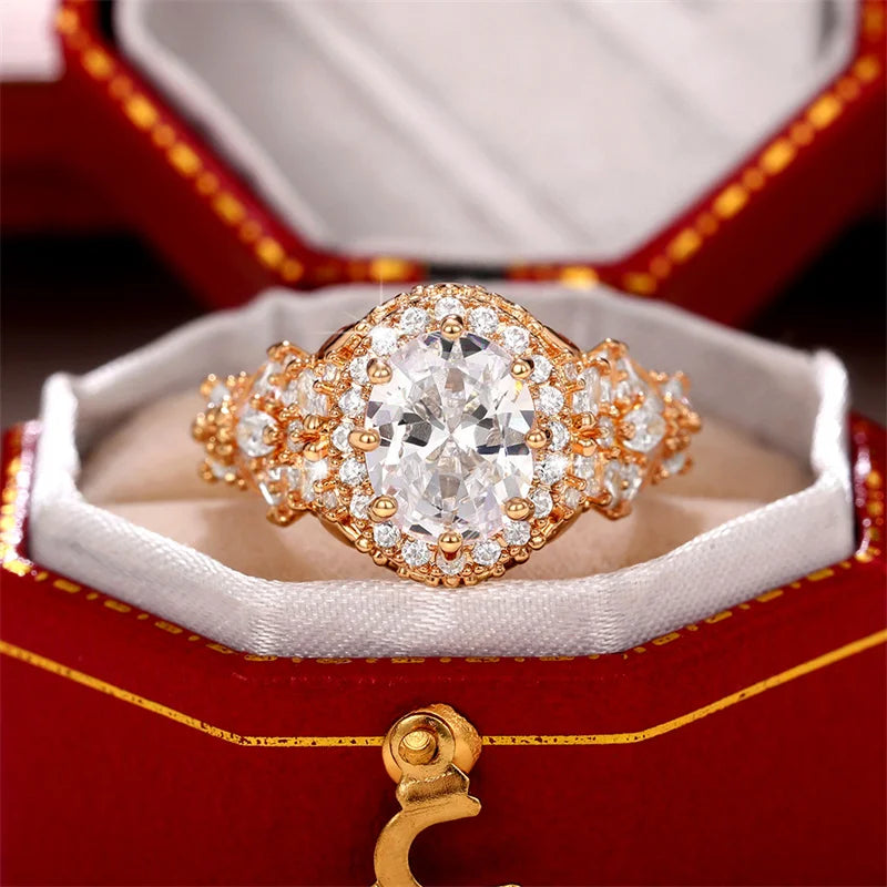 Women Wedding Rings Full Paved Brilliant Cubic Zirconia Luxury Gold Color Ring Anniversary Party Fashion Jewelry