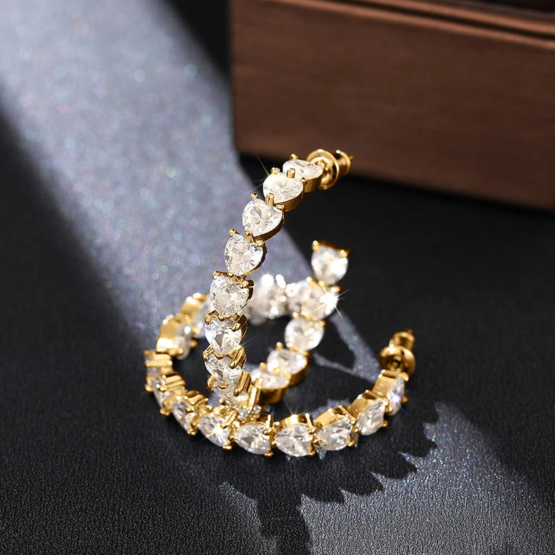 Heart Cubic Zirconia Hoop Earrings for Women Luxury Promise Circle Rings Fashion Versatile Female Earrings Love Jewelry - EUFASHIONBAGS