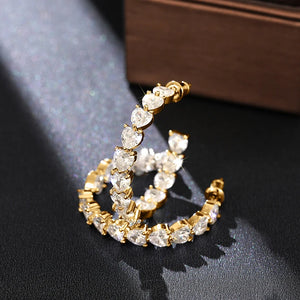 Heart Cubic Zirconia Hoop Earrings for Women Luxury Promise Circle Rings Fashion Versatile Female Earrings Love Jewelry