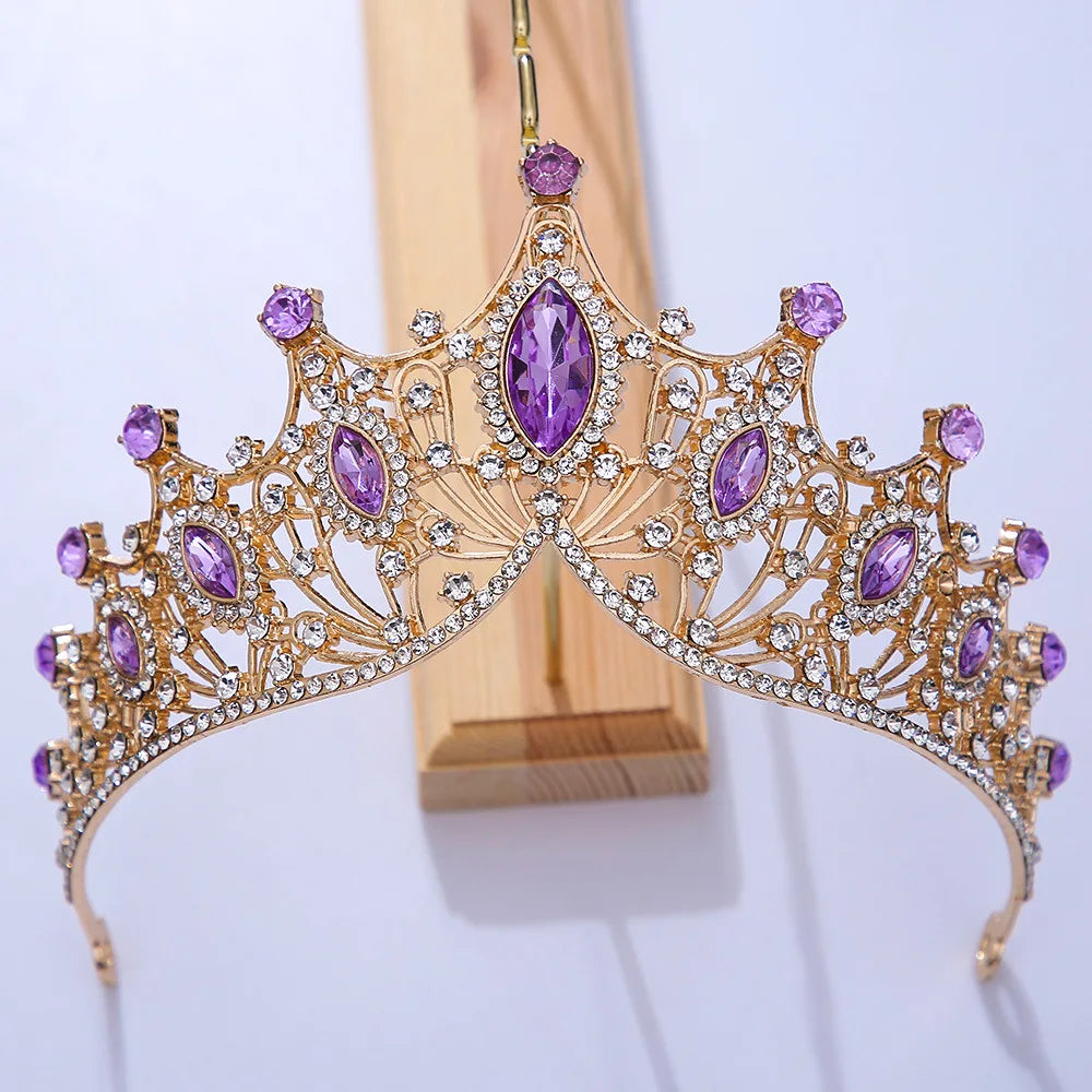 Baroque Luxury Bling Purple Crystal Bridal Tiaras Witch Crowns Women Rhinestone Pageant Diadem Wedding Costume Hair Accessories