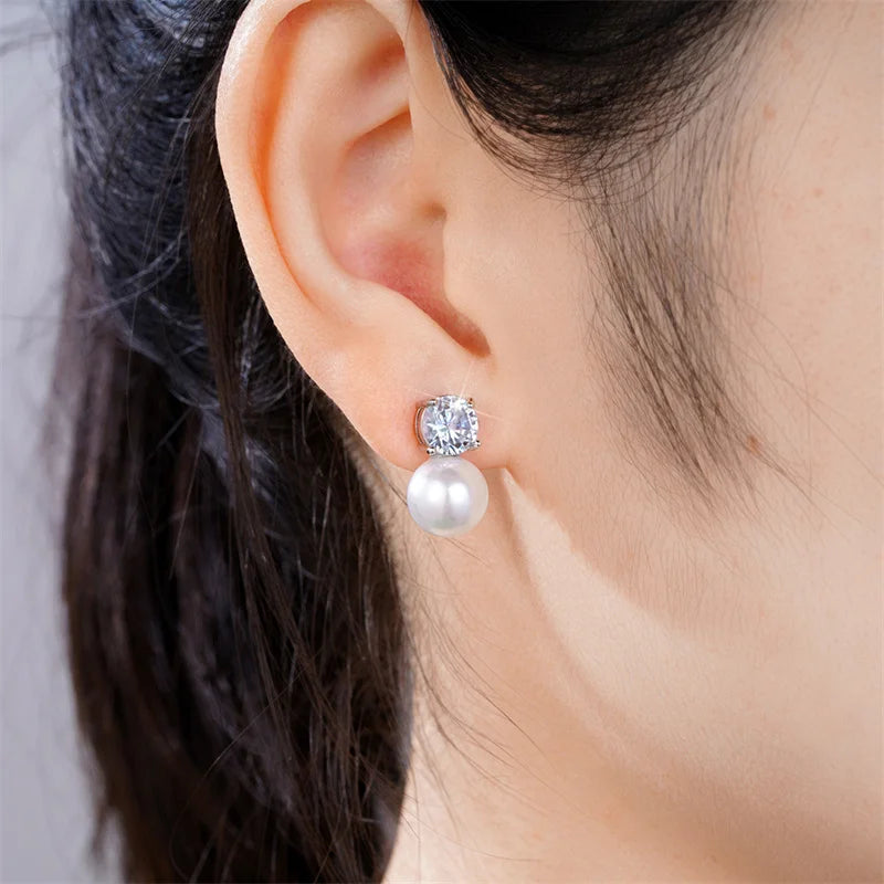 Dainty Women Imitation Pearl Stud Earrings Silver Color Eternity Wedding Earrings Daily Wear Temperament Elegant Jewelry