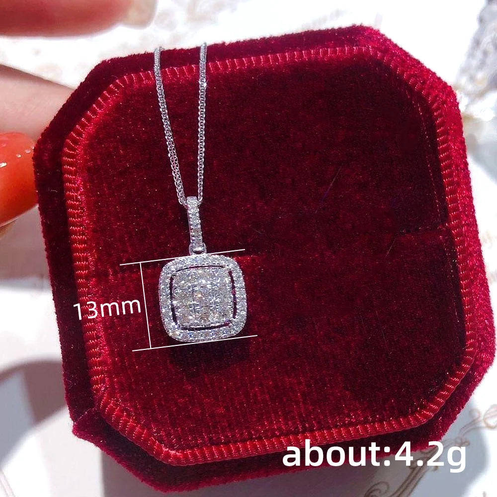 Fashion Contracted Design Square Cubic Zircon Pendant Necklace for Women Exquisite Neck Accessories Wedding Party Jewelry