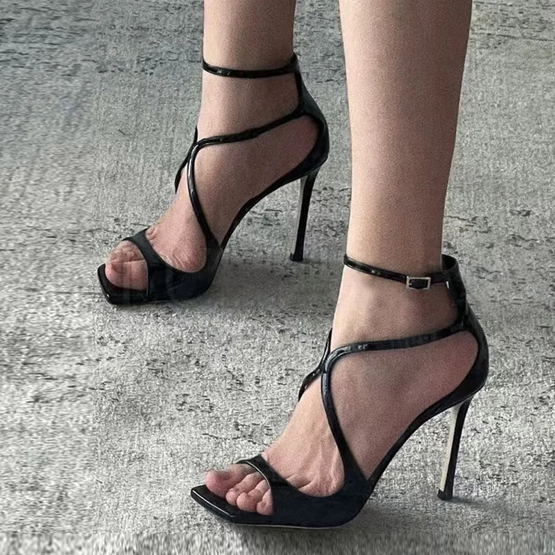 Summer Fashion Ankle Cover Strap Women 7CM Gladiator Sandals Square Open Toe Pink High Heels Wedding Banquet Shoes - EUFASHIONBAGS