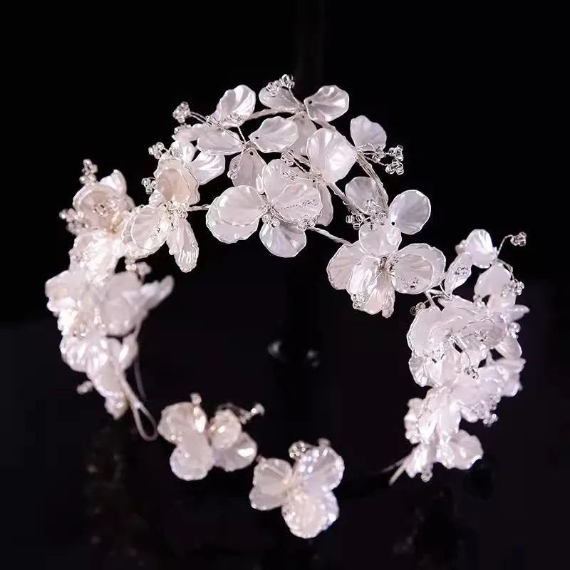 Luxury Silver Color Pearl Crystal Wedding Hairbands Hair Accessories Bridal Flowers Headpiece Women Bride Hair ornaments Jewelry - EUFASHIONBAGS