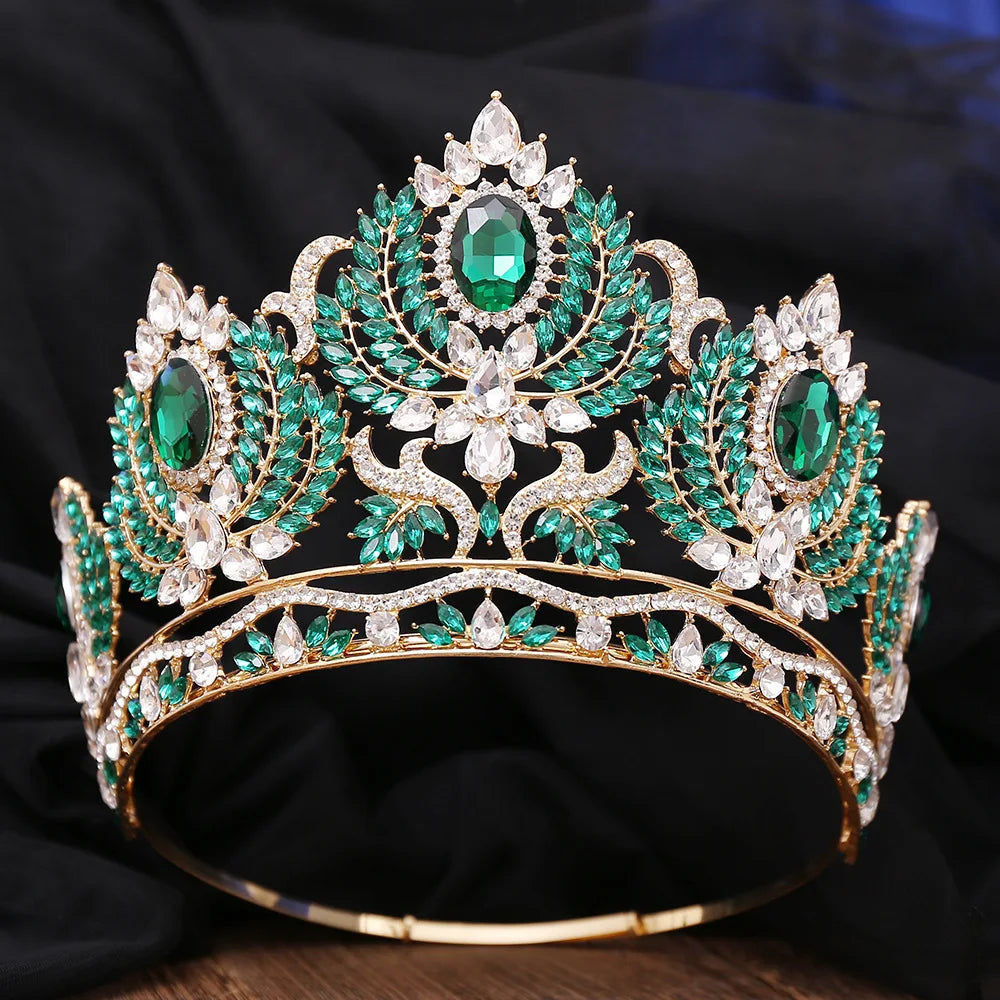 Royal King and Queen Crown Big Round Baroque Tiaras Luxury Rhinestone Headdress for Bride Wedding Hair Jewelry Princess Diadem - EUFASHIONBAGS