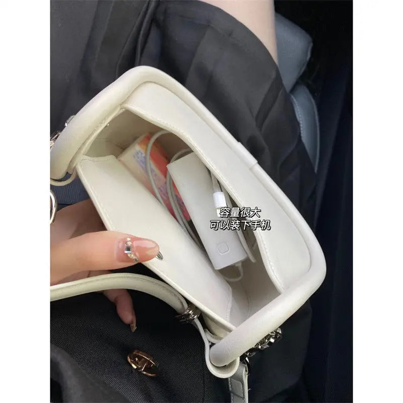 White Half Moon Bags Women 2023 New Handle Leather Chic Solid Messenger Bag Ladies Harajuku Aesthetic Crossbody Bag Y2k - EUFASHIONBAGS