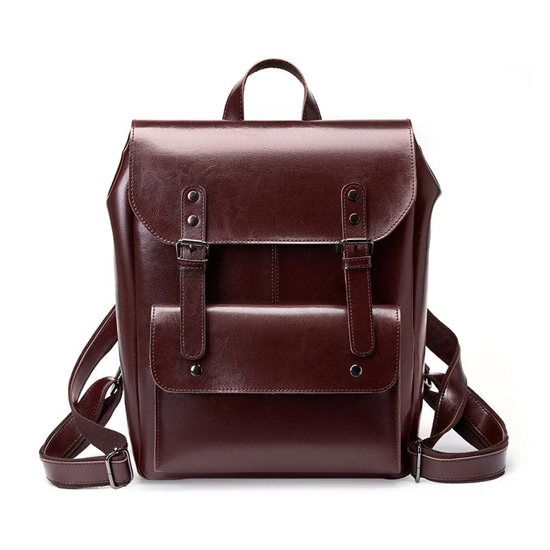 Women's Genuine Leather British Style Retro Fashion Backpacks Wearable Cowhide Computer Backpack 14 Inch Large Capacity - EUFASHIONBAGS