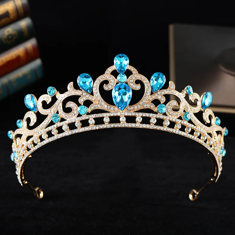 Blue Opal Crystal Bridal Tiaras and Crowns for Queen Bride Headwear Prom Diadem Wedding Crown Hair Jewelry Accessories - EUFASHIONBAGS