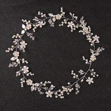 Cargar imagen en el visor de la galería, Long Flower Rhinestone Crystal Pearl Headbands Hairbands Tiaras For Bride Women Wedding Hair Accessories Ornaments Jewelry Gift