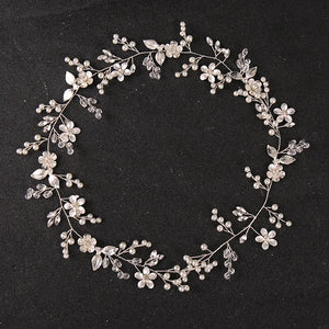 Long Flower Rhinestone Crystal Pearl Headbands Hairbands Tiaras For Bride Women Wedding Hair Accessories Ornaments Jewelry Gift