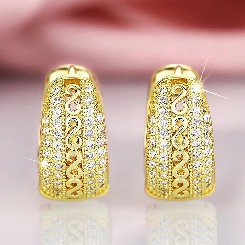 Luxury Trendy Women's Hoop Earrings Temperament Ear Circle Earrings Full with Dazzling CZ Wedding Party Statement Jewelry - EUFASHIONBAGS