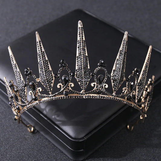 Baroque Vintage Black Crystal Rhinestone Crowns Bride Queen Princess Wedding Hair Accessories Elegant Tiara Diadem Women Jewelry - EUFASHIONBAGS