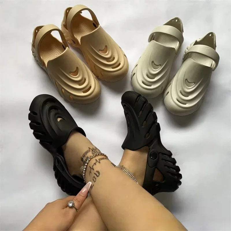 Openwork Slippers Women's Sandals Casual Hole Shoes Couple Plus Size 44 45 Breathable Beach Flip-flops Flat Summer Women Shoes