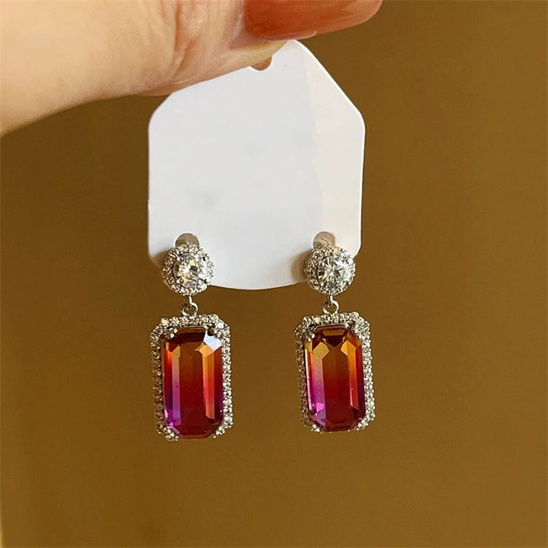 Gradient Zirconia Rainbow Stone Pendant Earrings Delicate Luxury Jewelry for Anniversary Party Chic Exquisite Accessories - EUFASHIONBAGS