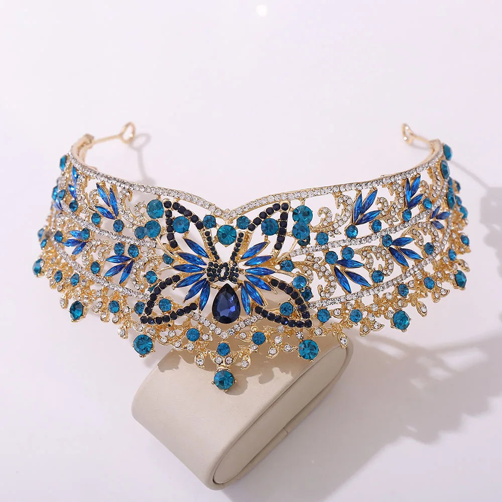 Baroque Rinestone Butterfly Tiaras For Women Wedding Party Luxury Elegant Blue Red Crystal Crown Pageant Diadem Hair Accessories - EUFASHIONBAGS